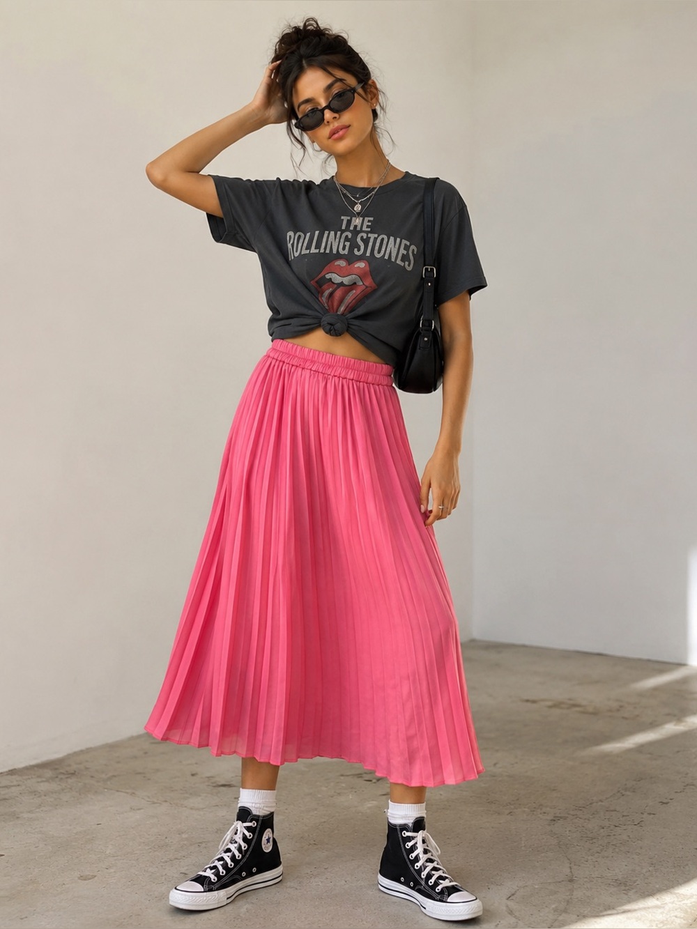 Sadie & Love Flowy Pink Pleated Midi Skirt - Women's Small